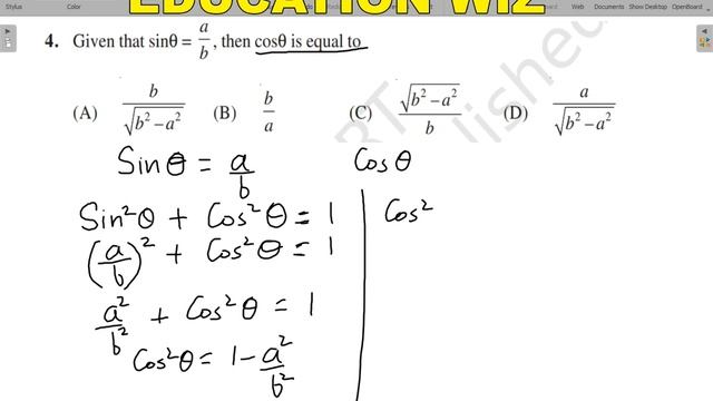 Given that sin theta = a/b , then cos theta is equal to | Given that sin θ = a/b , then cos θ is смотреть онлайн