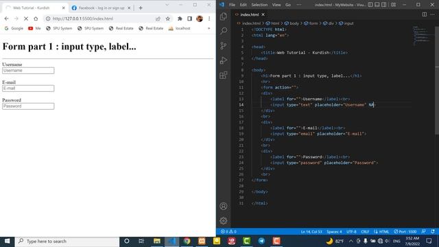 HTML Tutorial for Beginners 12 Form part 1 : input type, label, placeholder, method, action in HTML смотреть онлайн