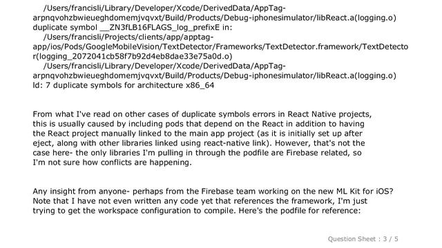 iOS : Unable to compile iOS React Native app with Firebase ML Kit Vision Text Detector смотреть онлайн