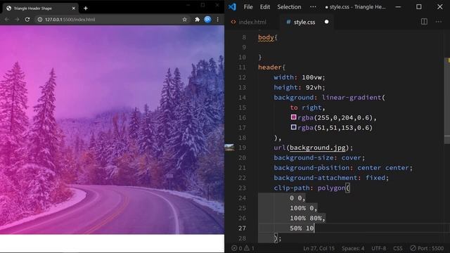 Responsive Triangle Header Shape | CSS Header Shape With Clip-Path() смотреть онлайн