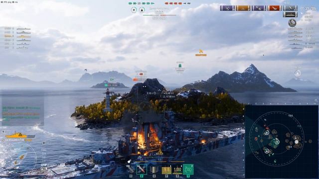 World Of Warships "раш на линкорах" Владивосток в Мир кораблей. Линкор с Эсминцем вытащили бой. смотреть онлайн