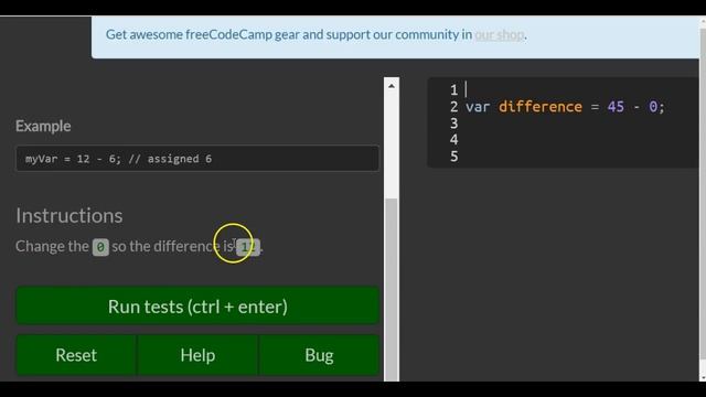 Subtract One Number from Another with Javascript, freeCodeCamp Basic Javascript смотреть онлайн