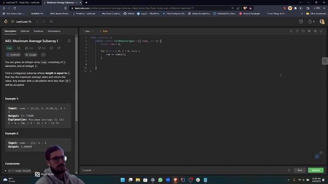 Solving the 'Maximum Average Subarray I' Problem in Java LeetCode 75 Study Plan смотреть онлайн