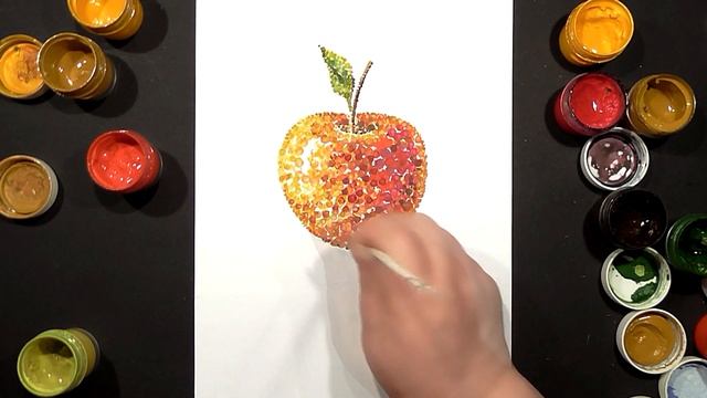 Red Apple with Leaf | Technique Pointillism | Gouache | IOTN - Speed Painting смотреть онлайн