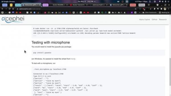 Running vosk-server in a Docker container and accessing it from Python