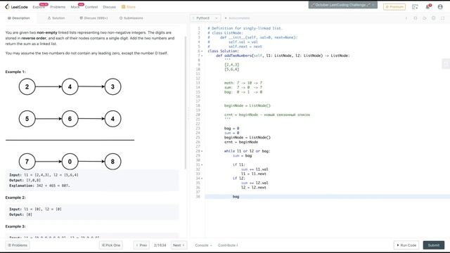LeetCode #2 - Add Two Numbers - Python3 - (2020) смотреть онлайн