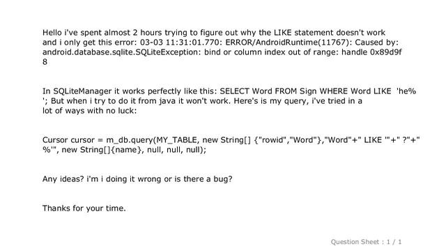 Android : sqlite LIKE problem in android смотреть онлайн