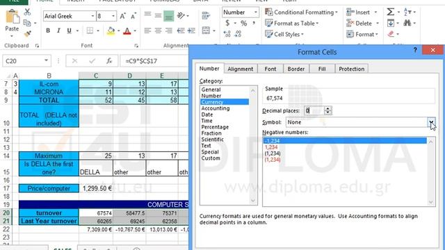 Format The Cell Range C20:J21 Of The SALES Worksheet So That The Numbers Are Displayed With A...