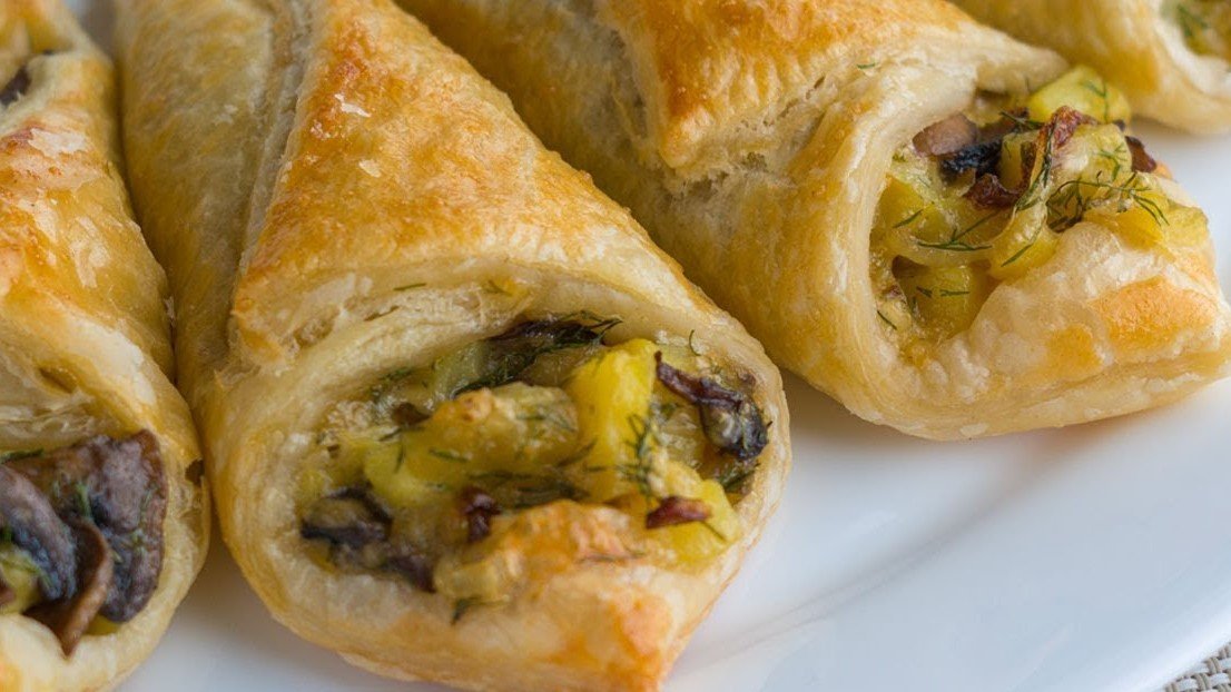 Вкусная закуска с грибами. Грибные Кулёчки - обалденная выпечка из слоёного теста. смотреть онлайн