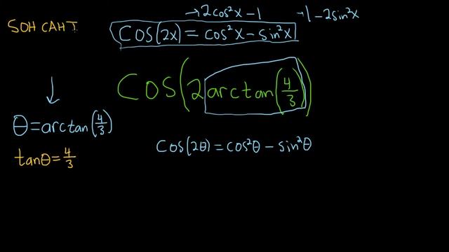 Evaluate cos(2arctan(4/3)) смотреть онлайн