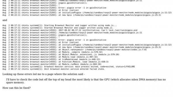 "initMboxBlock: init mbox zaps failed" when using pigpio library in a daemon using node.js