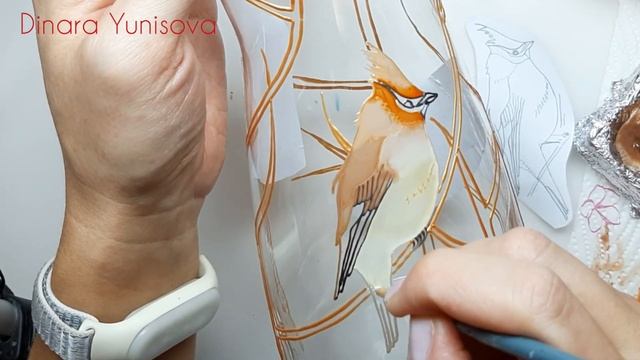 Мастер-класс. Витражная роспись по стеклу. Новогодний декор вазы "Свиристели". смотреть онлайн