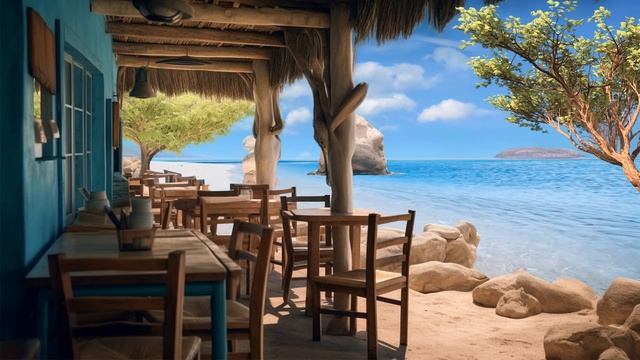 Seaside Cafe Ambience - Guitar Music, Smooth Jazz BGM and Ocean Waves Sound for Relaxing смотреть онлайн