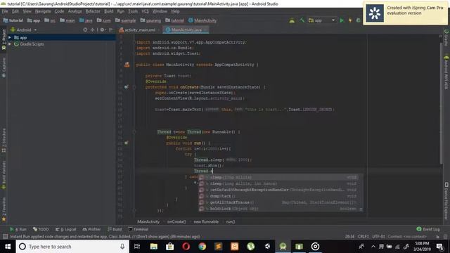Display toast multiple times using thread concept | Android studio tutorial ... смотреть онлайн