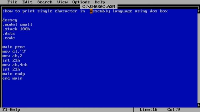 how Print single character in assembly language using (dos box) смотреть онлайн