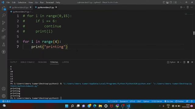 Python for beginners in Hindi. loops and its continue function. #pyhton #pythoninhindi #veeru смотреть онлайн