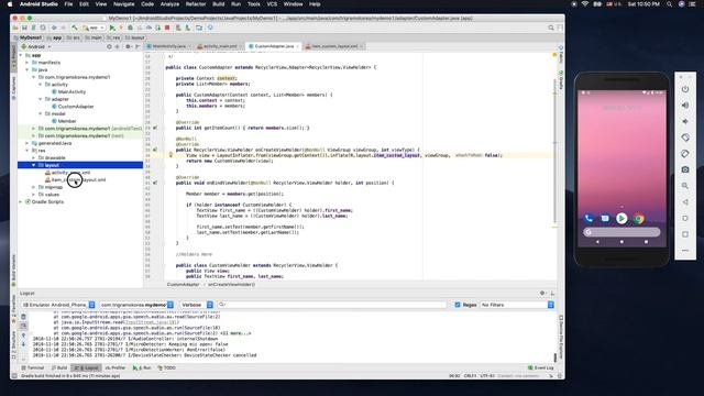 1 - RecyclerView Custom Basic Adapter(Java) смотреть онлайн