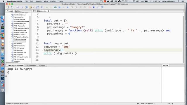 Learning Lua: Part 19 Using Objects in Lua смотреть онлайн