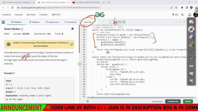 Select Nodes || Flipkart || Graph | Recursion || DP || || GFG POTD || JAVA Code | C++ Code | Hindi смотреть онлайн