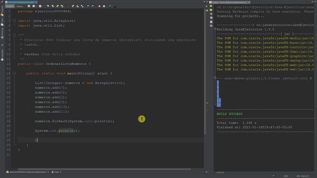 Java Ejercicio: 464 Ordenar una Lista de Números (ArrayList) Utilizando una Expresión Lambda смотреть онлайн