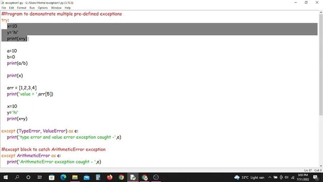 Python program to demonstrate try with multiple except blocks смотреть онлайн
