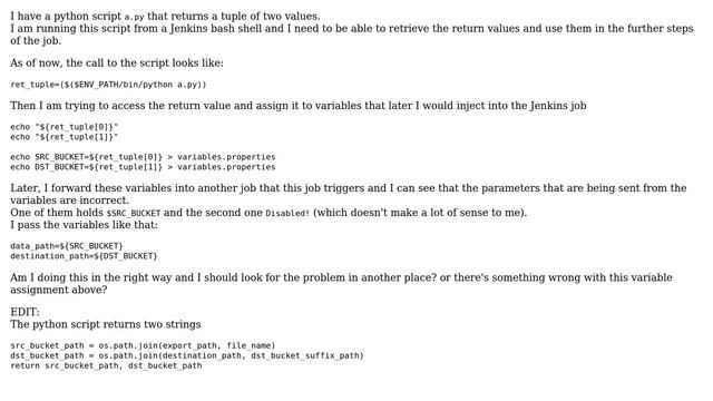 Storing python script return value to bash shell in a jenkins job смотреть онлайн