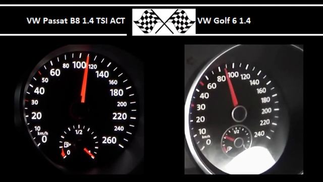 VW Passat B8 1.4 TSI ACT VS. VW Golf 6 1.4 - Acceleration 0-100km/h смотреть онлайн
