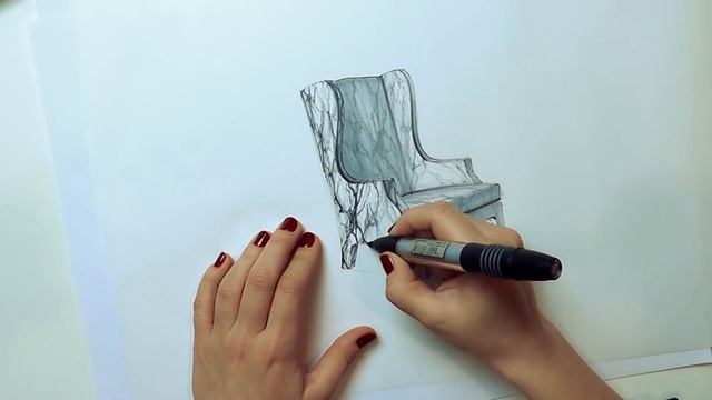 Интерьерный скетчинг: рисуем маркерами кресло с текстурой камня. смотреть онлайн