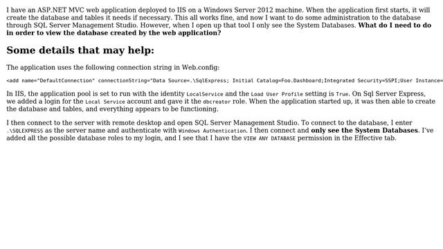 How can I view the SQL Server database created by an ASP.NET MVC web application? смотреть онлайн