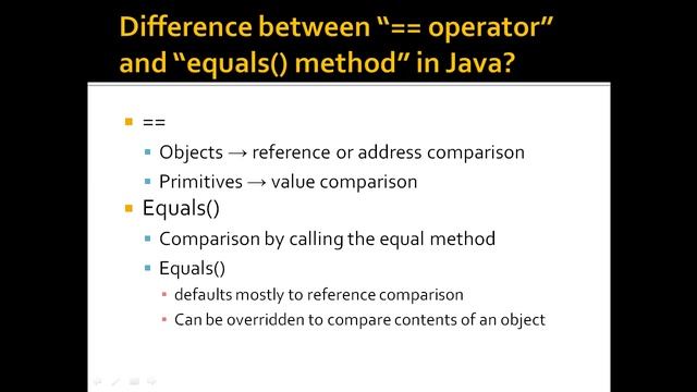 Differences between “== operator” and “equals method” in Java смотреть онлайн