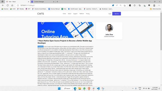 Build A Blog Website | React JS, Strapi CMS, Tailwind CSS | Part 13: Enhance Your Blog смотреть онлайн