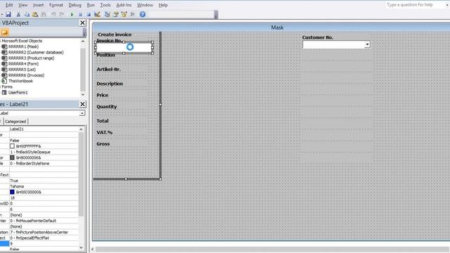 11_Create invoice program in Excel itself. The frame 