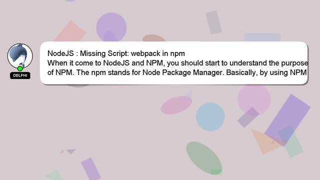 NodeJS : Missing Script: webpack in npm смотреть онлайн