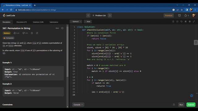 Leetcode 567 || Permutation in String || @studytoexecute4402 || #leetcode #python смотреть онлайн