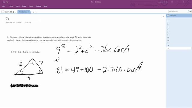If a = 9, b = 7, and c = 10, find alpha смотреть онлайн