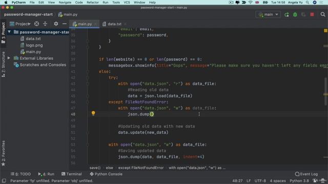 Day 30 - Errors, Exceptions and JSON Dat8. Challenge 1 - Handling Exceptions in the Password Manager смотреть онлайн