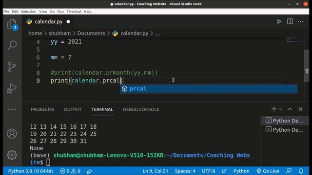 Python script to print calendar of Month/Year - Python смотреть онлайн