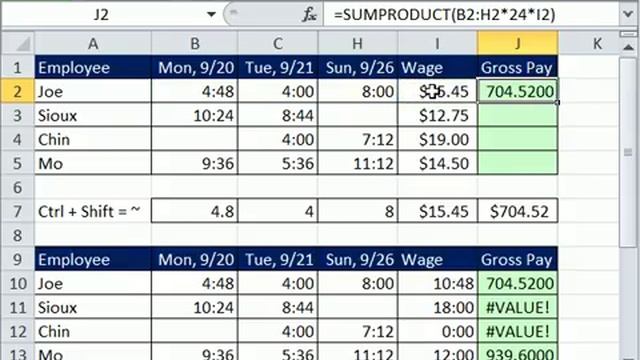 Excel Magic Trick 722: Calculate Gross Pay For Week From Time Values In Range & Hourly Wage смотреть онлайн