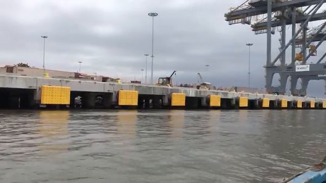 Cone fenders at container terminal in Posorja, Ecuador смотреть онлайн