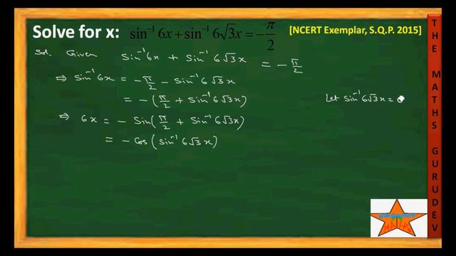 #themathsgurudev Solve for x:sin^(-1)6x+sin^(-1)6.3^(1/2) x=pi/2,CLASS 12 MATHEMATICS смотреть онлайн