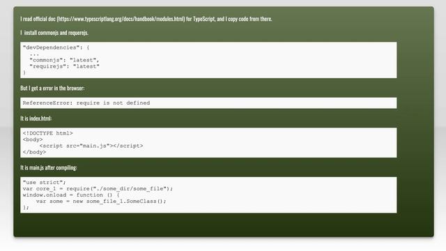 Typescript. ReferenceError: require is not definedvideo смотреть онлайн