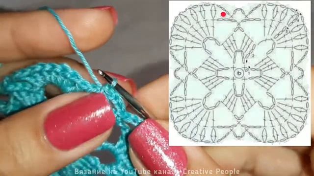 Ажурный квадрат крючком. Схема узора. Crochet.