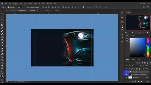 Rent A Car Business Card Design In Adobe Photoshop CC смотреть онлайн