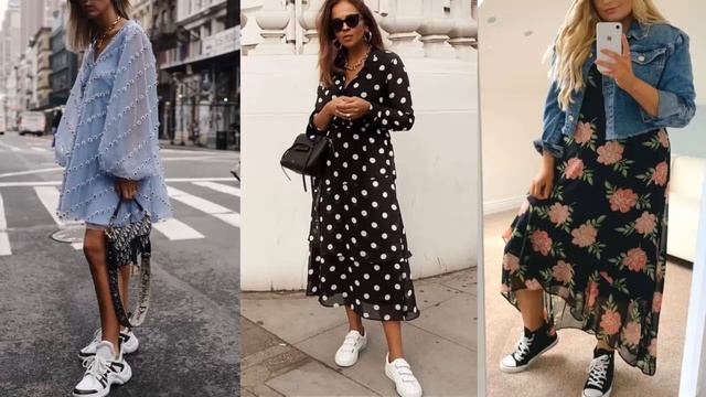 МОДНЫЕ ОБРАЗЫ ПЛАТЬЯ С КРОССОВКАМИ смотреть онлайн