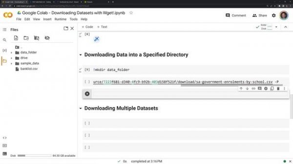 Google Colab - Downloading Datasets with Wget!