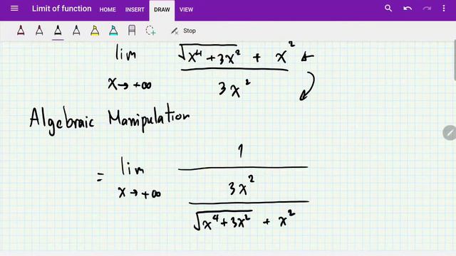 Lim X To \infty \frac{1}/{\sqrt(x^4 +3x^2) +x^2}