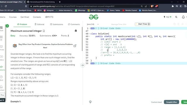 Maximum occurred integer | Geeks for Geeks | MAANG | JAVA | Hindi смотреть онлайн