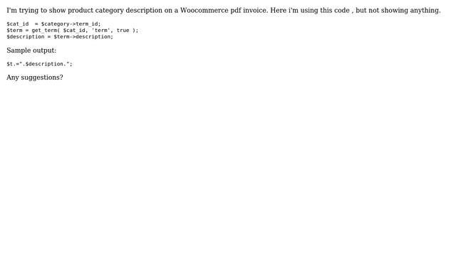 Wordpress: Can't show Woocommerce product category description смотреть онлайн