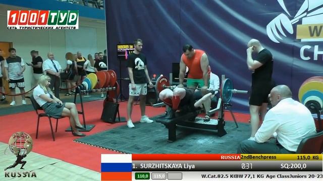 Суржицкая Лия, жим лежа 115 кг смотреть онлайн