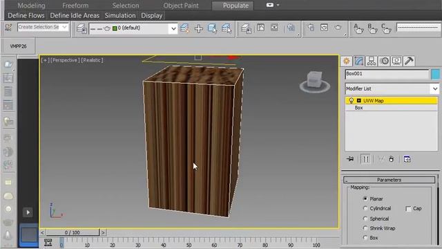 3dmax изменение масштаба текстуры материала на объекте, модификатор UVW mapping смотреть онлайн